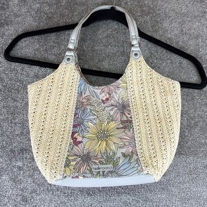 Sakroots Roma Beige Straw Tote Handbag Floral Beach Boho Shopper